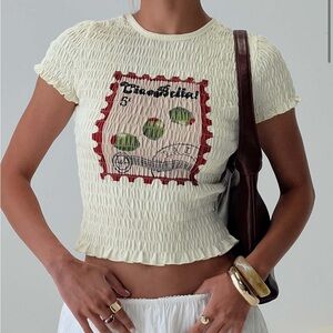 Princess Polly Olive Detail Shirred Top